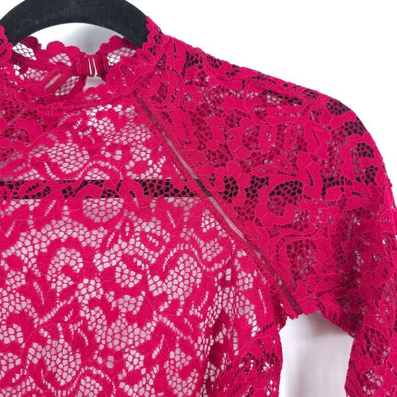 Victoria Secret Coquette Mock Neck Red Lace Unlined Bodysuit Snap Closure XS - Picture 4 of 15